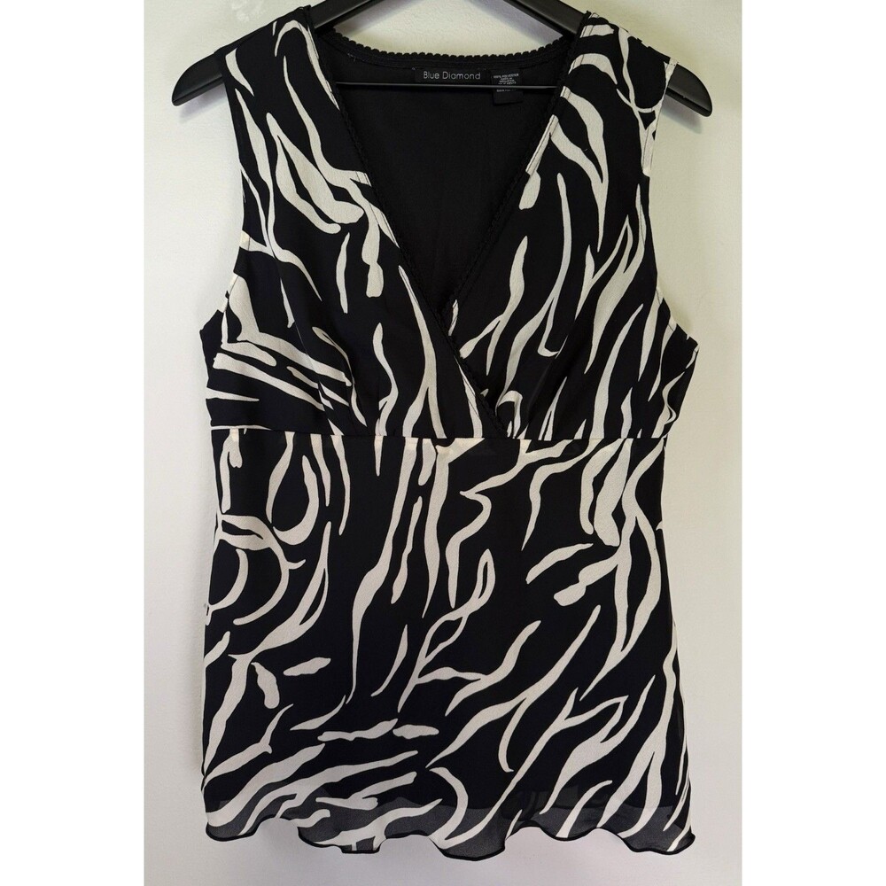 Vintage Y2K 90s Babydoll Top Large Chiffon Black Cream Zebra Print